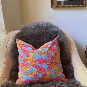 Vilebrequin Tropical Floral Accent Pillow in Blue, Pink and Yellow